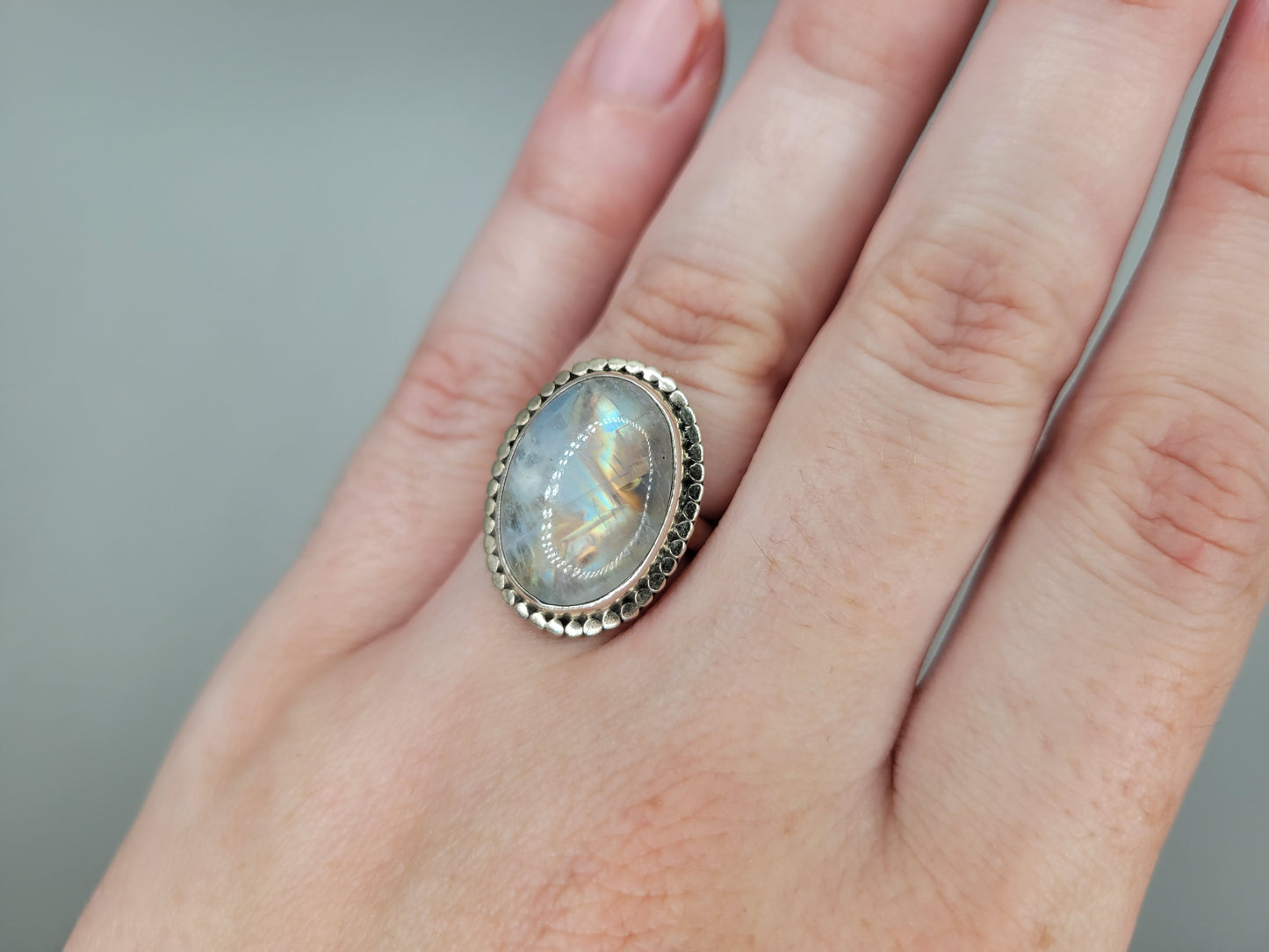 Rainbow Moonstone Ring