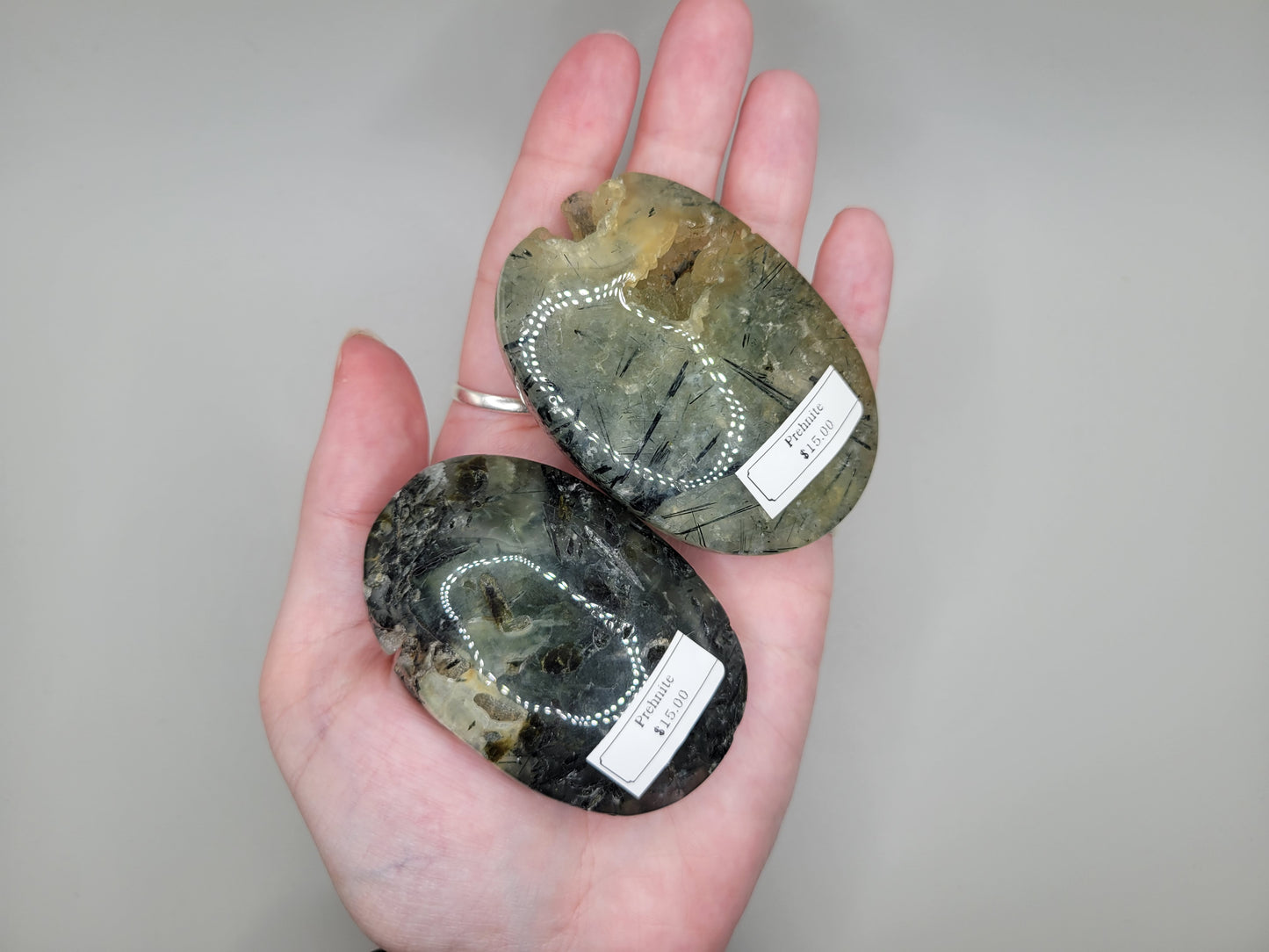Prehnite with Epidote Palm Stones