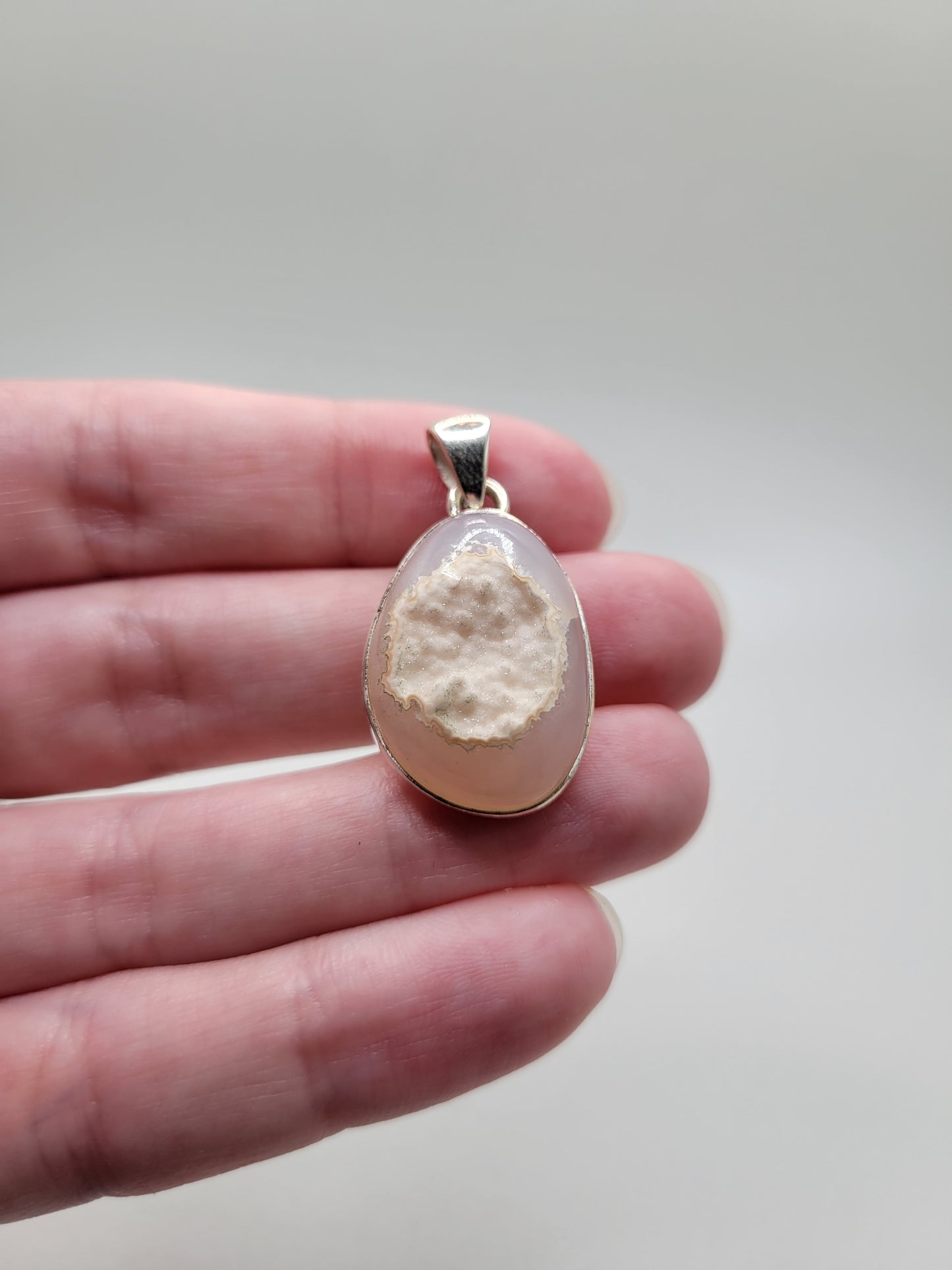 White Agate Drusy Pendant