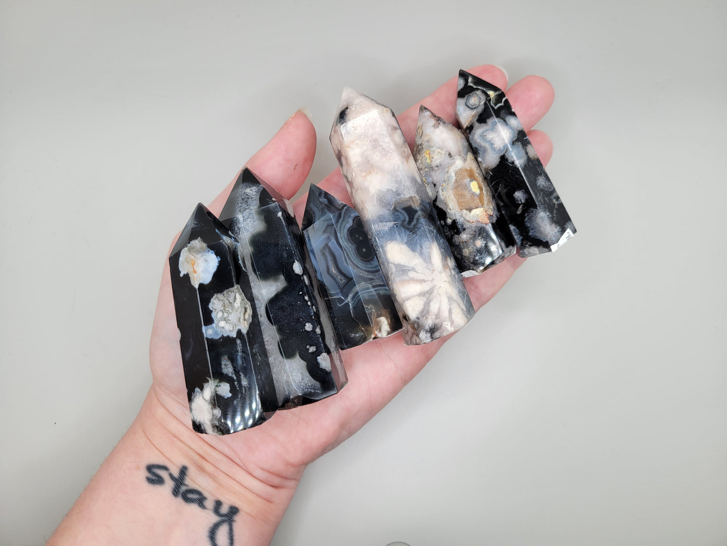 Black Flower Agate Towers
