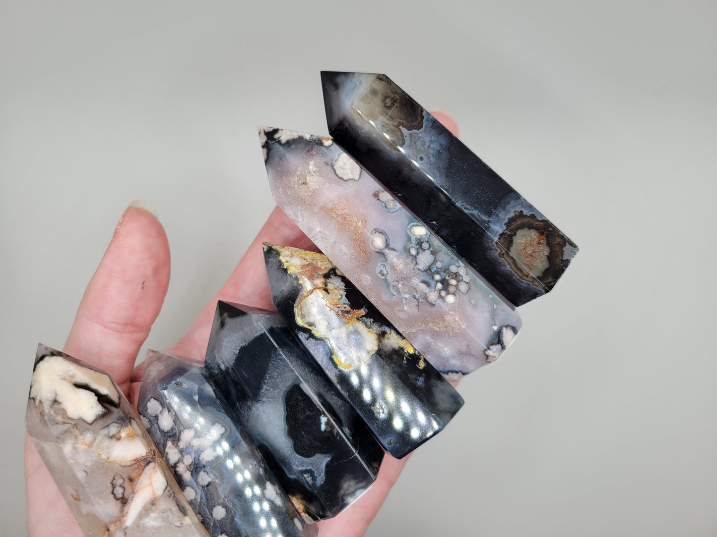 Black Flower Agate Towers