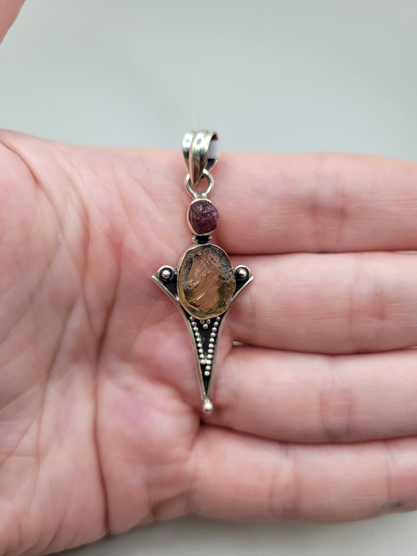 Yellow Scapolite & Pink Tourmaline Pendant