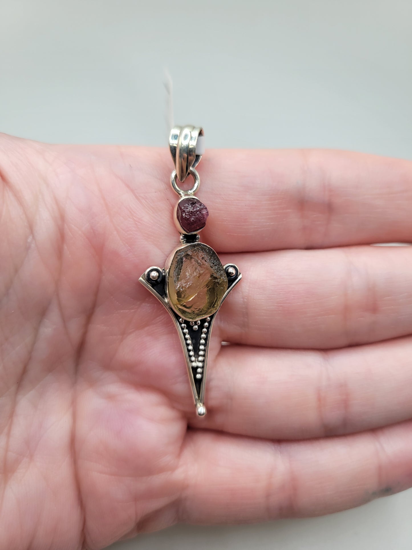 Yellow Scapolite & Pink Tourmaline Pendant