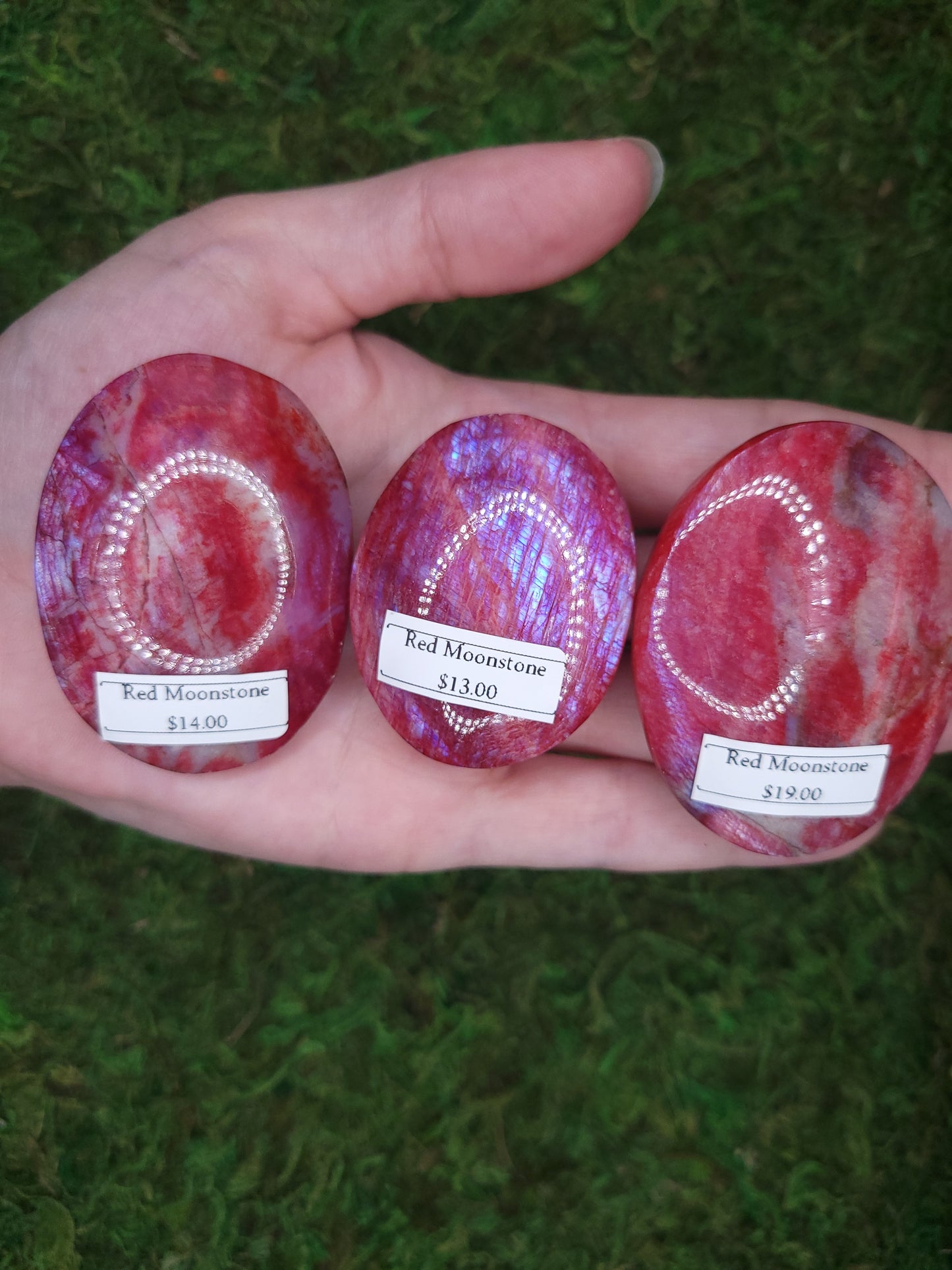 Red Moonstone Palm Stones