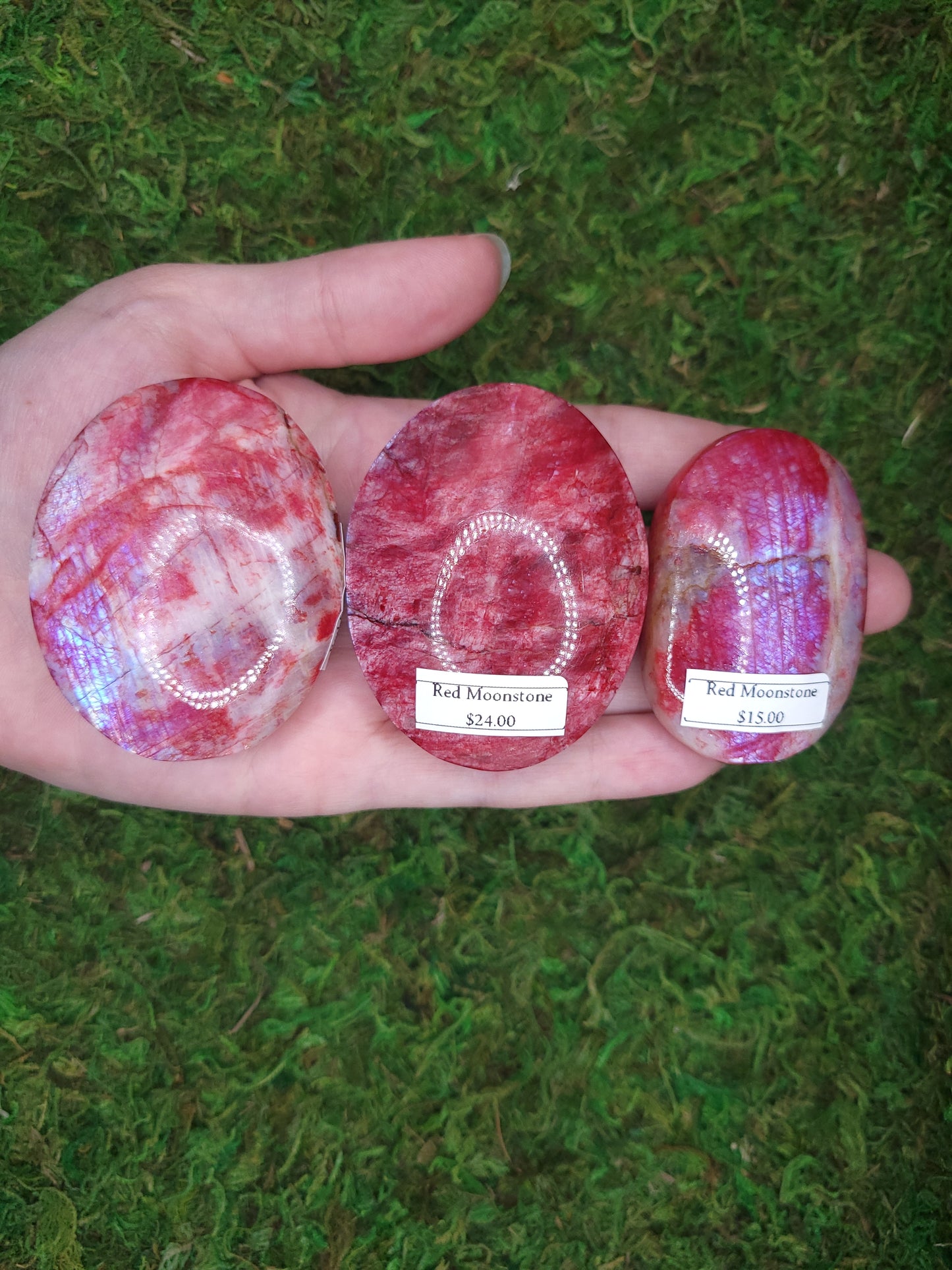 Red Moonstone Palm Stones