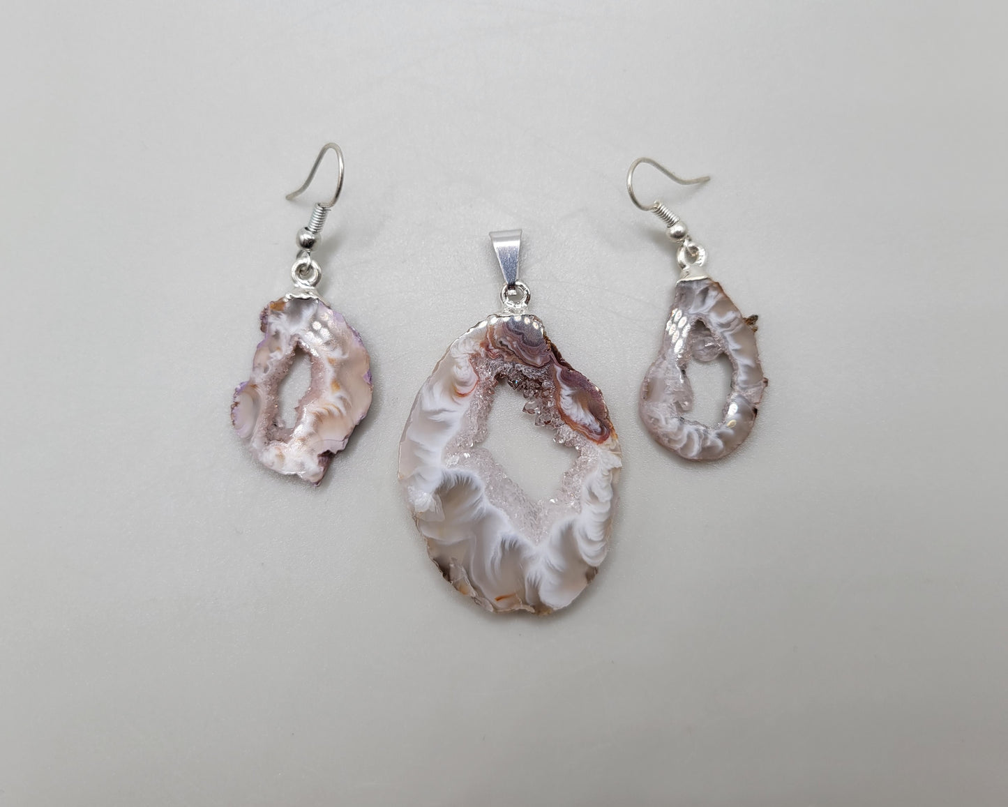 Agate Geode Slice Necklace & Earring Set