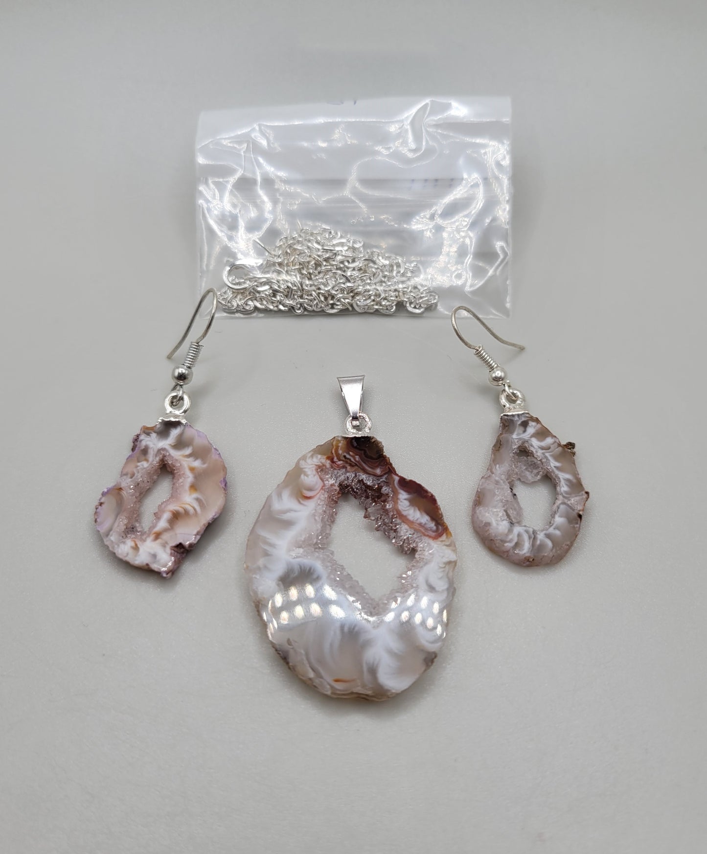 Agate Geode Slice Necklace & Earring Set