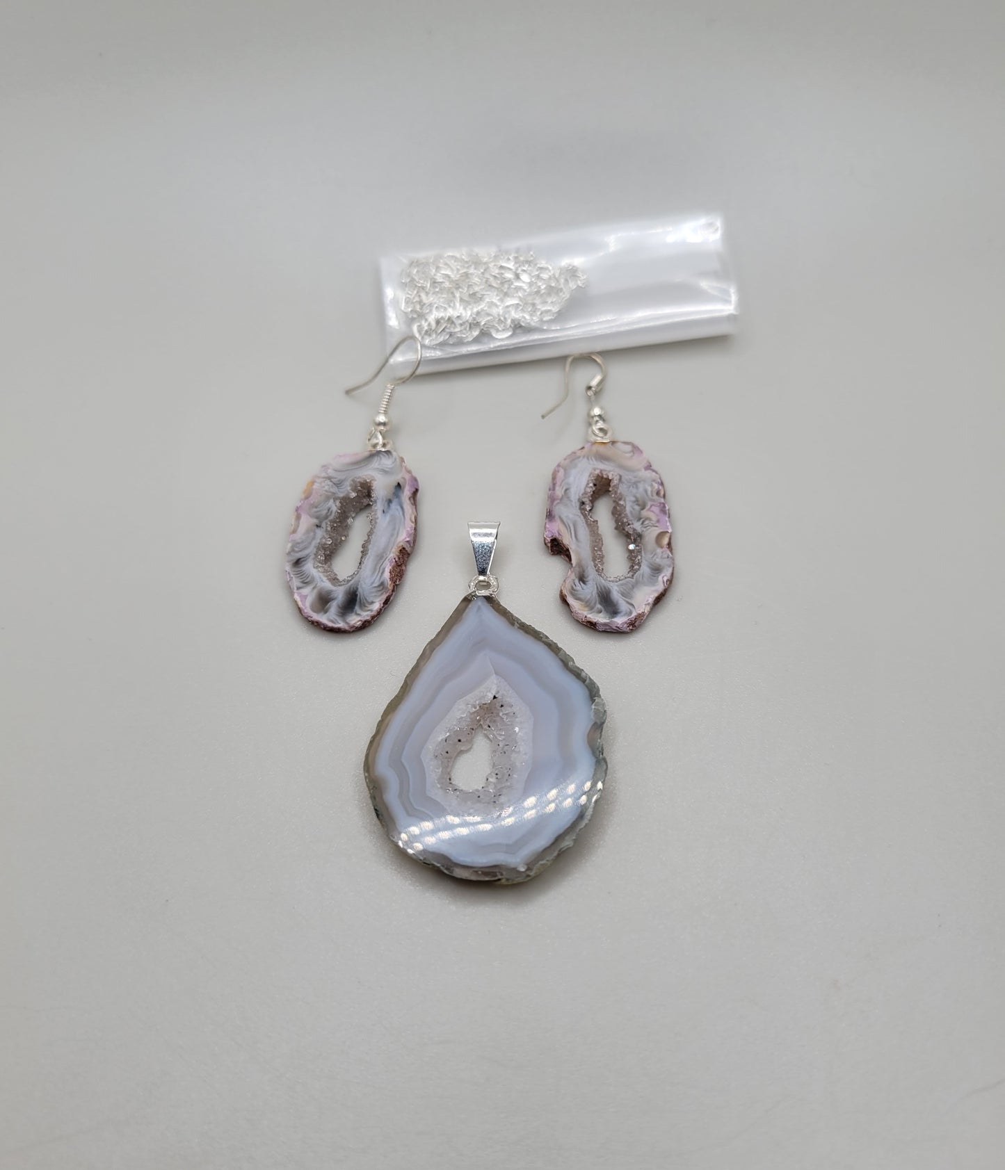 Agate Geode Slice Necklace & Earring Set