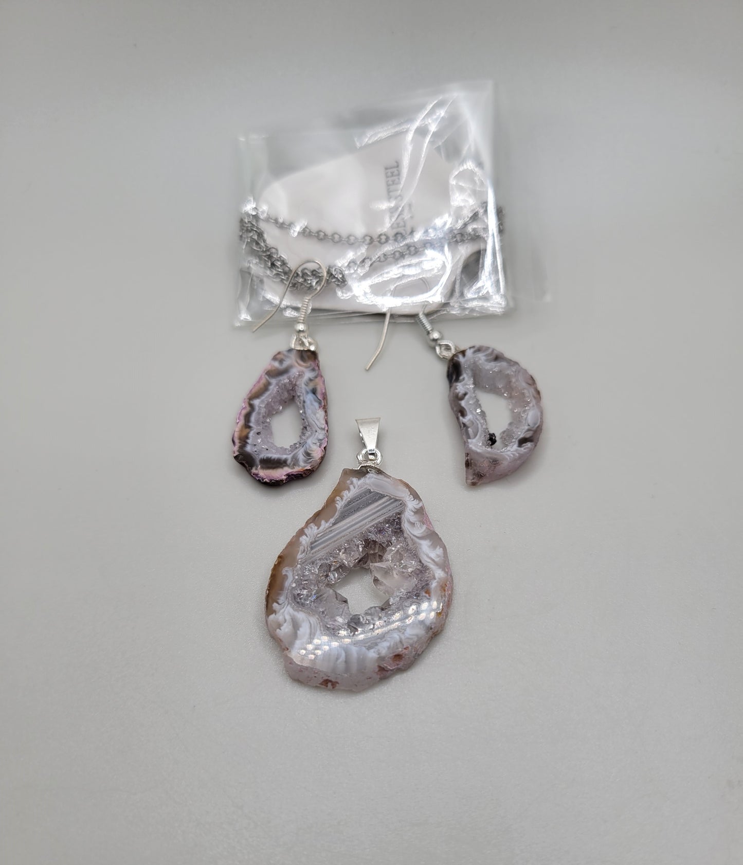 Agate Geode Slice Necklace & Earring Set