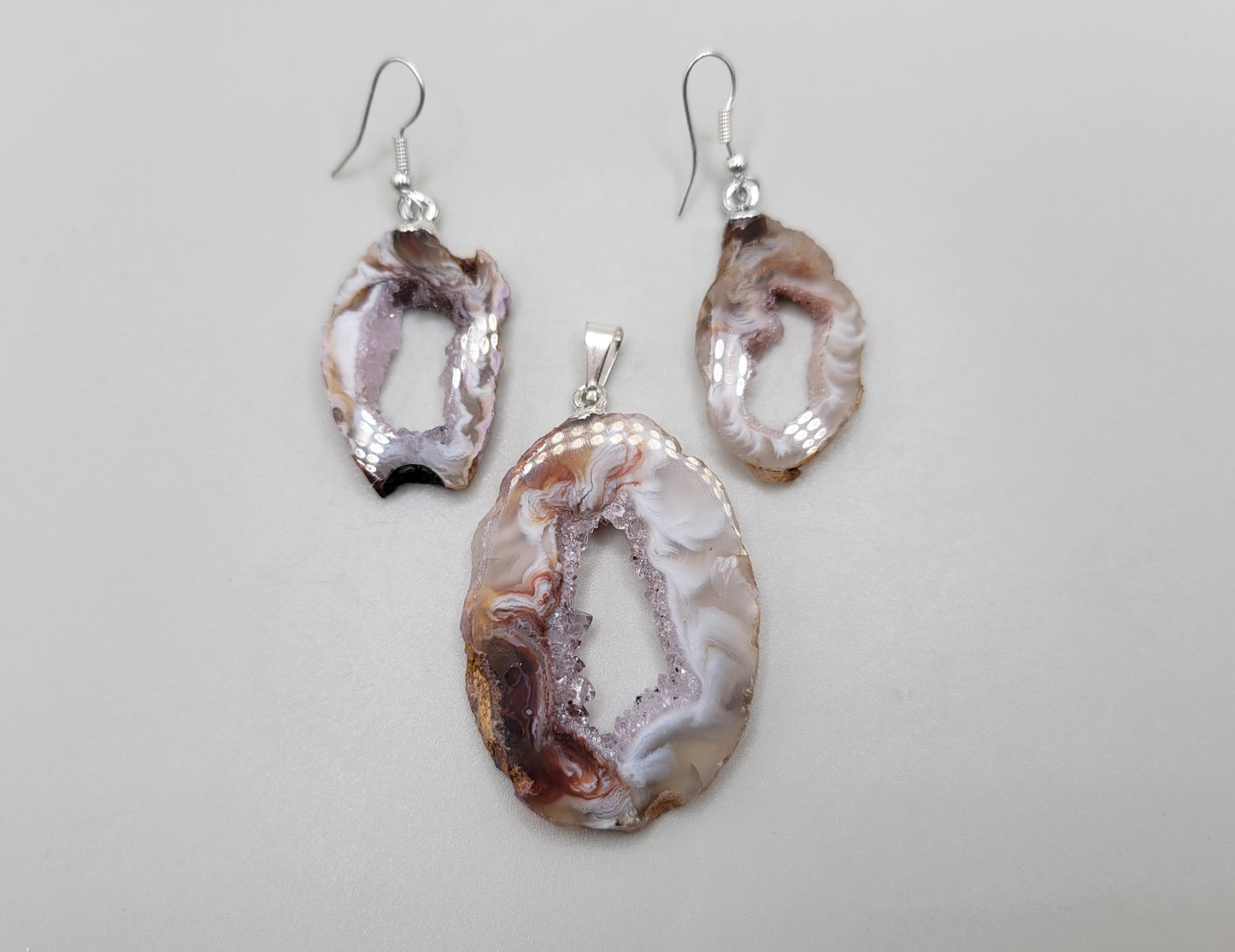 Agate Geode Slice Necklace & Earring Set