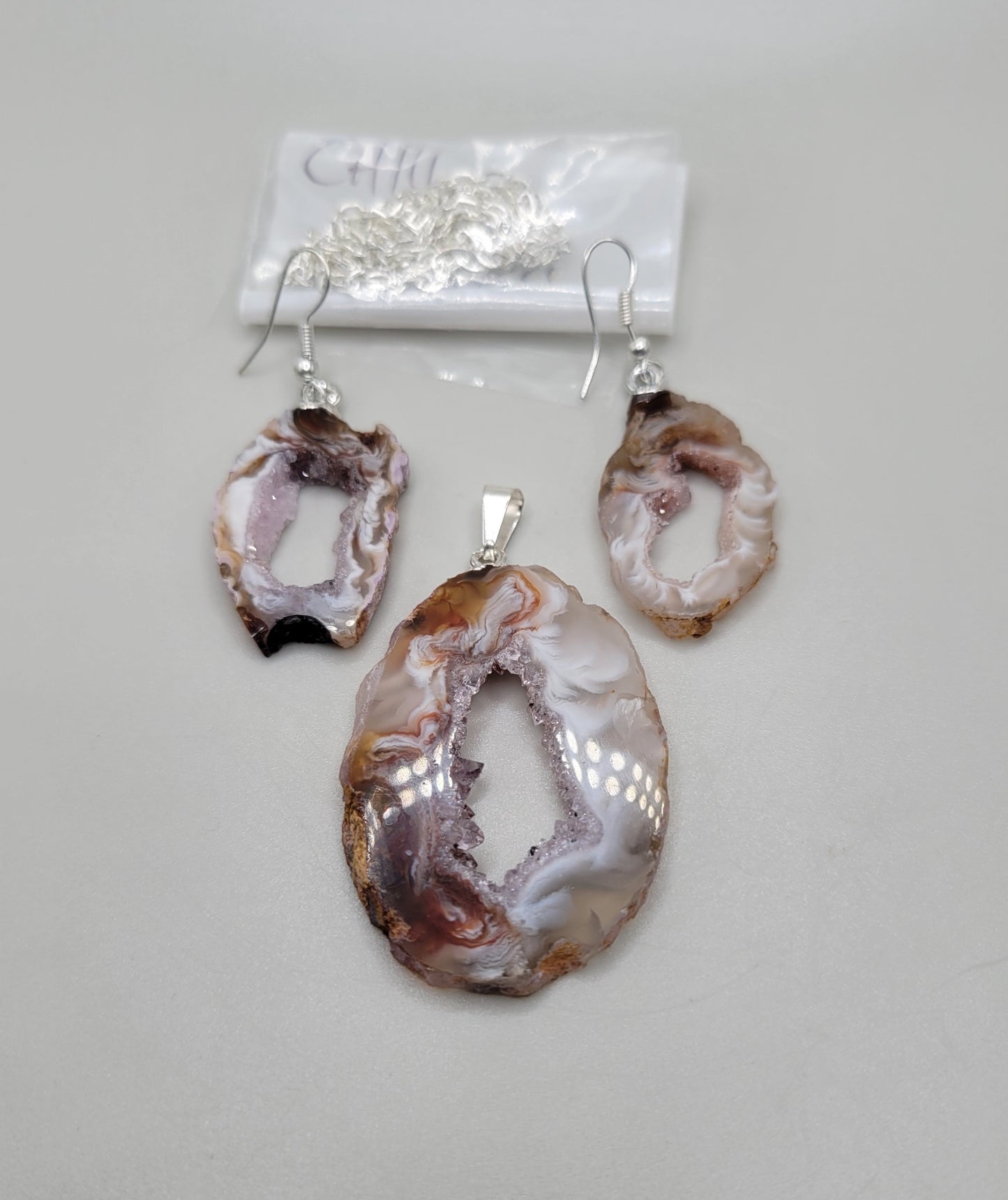 Agate Geode Slice Necklace & Earring Set