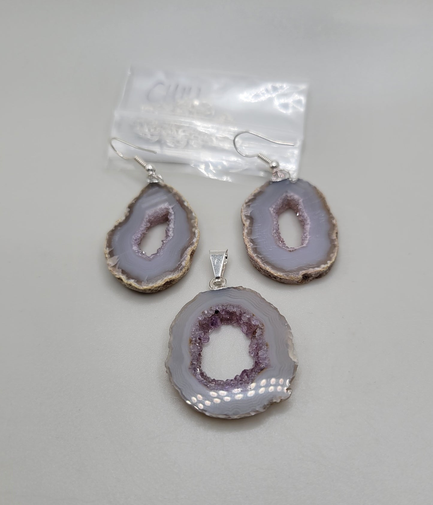 Agate Geode Slice Necklace & Earring Set