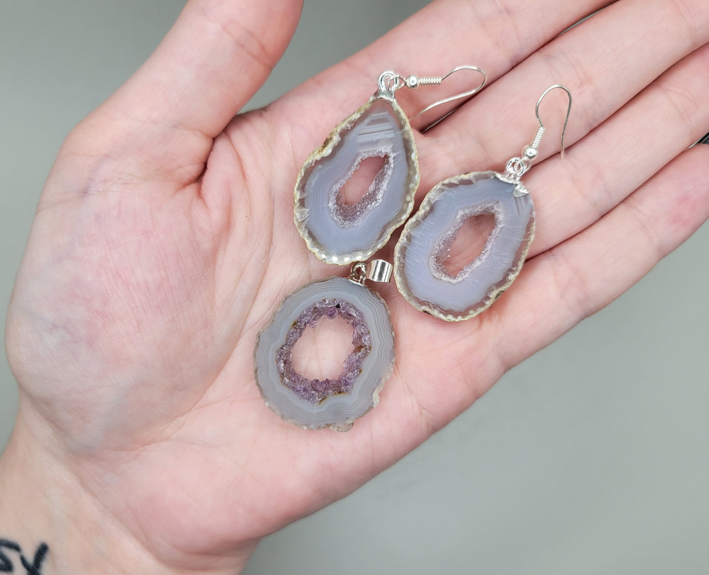 Agate Geode Slice Necklace & Earring Set
