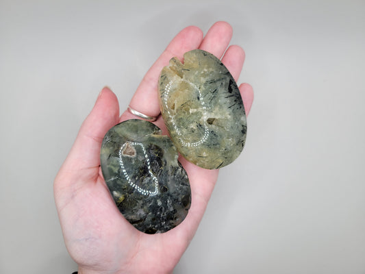Prehnite with Epidote Palm Stones