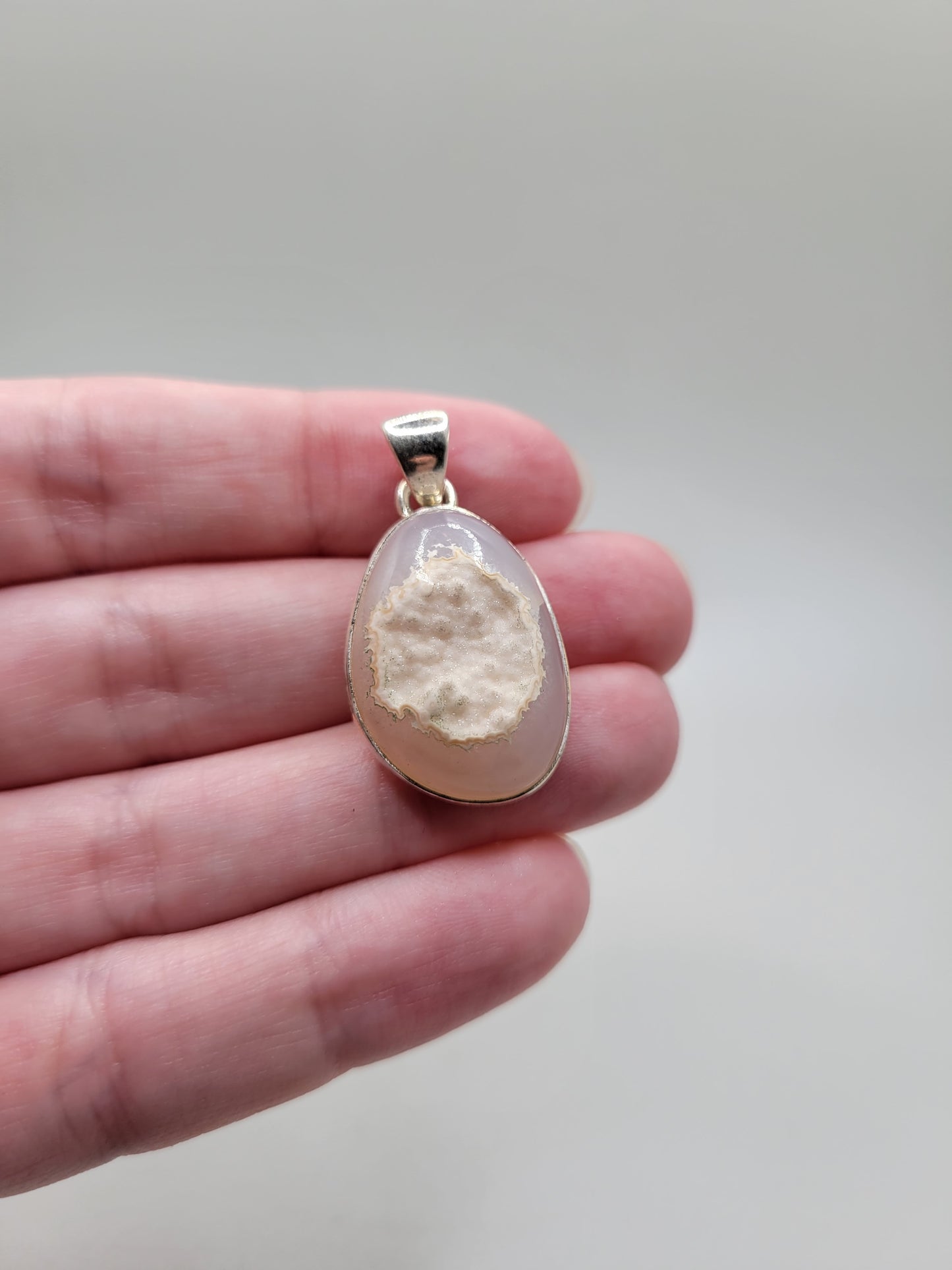 White Agate Drusy Pendant