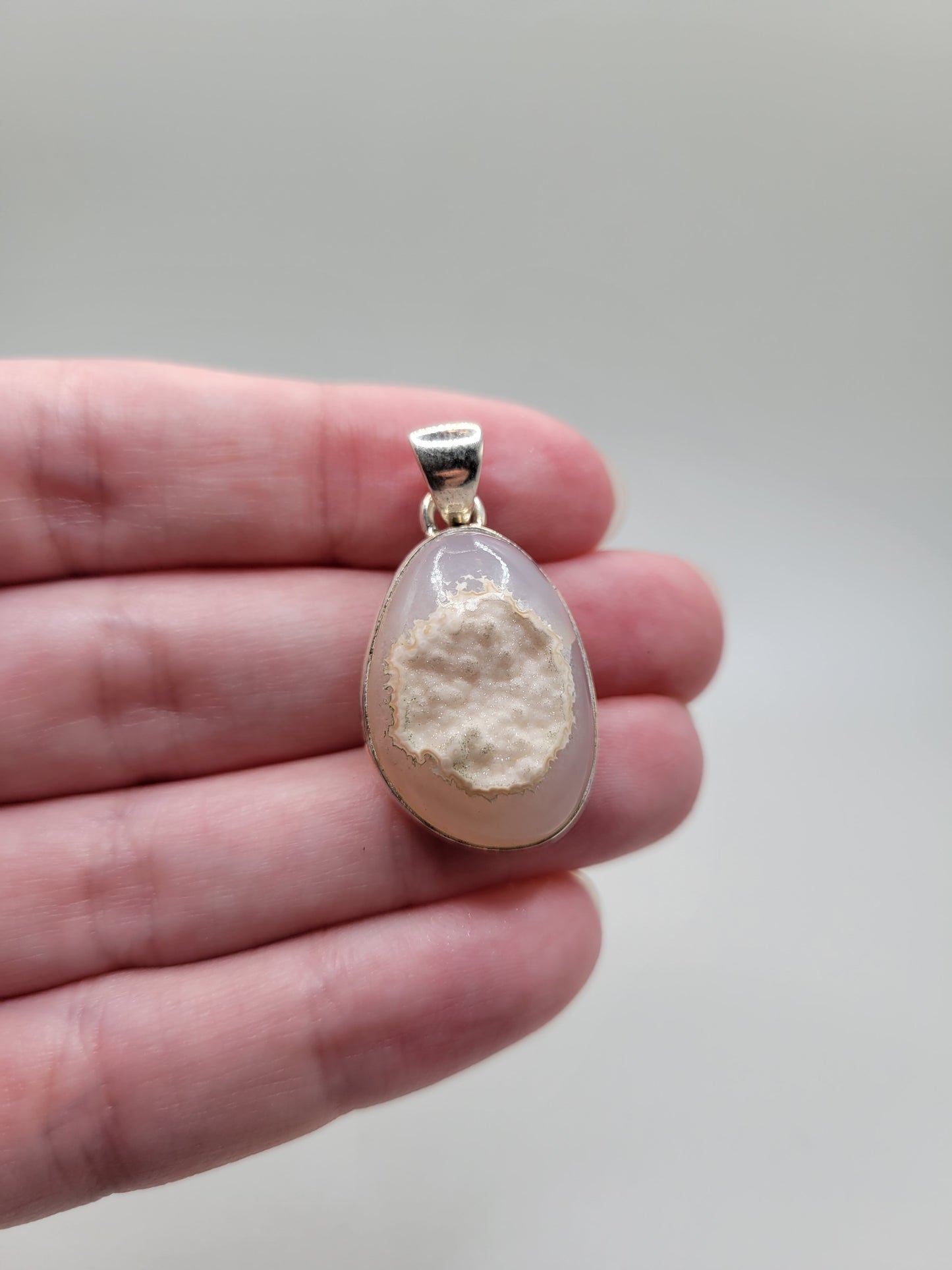 White Agate Drusy Pendant