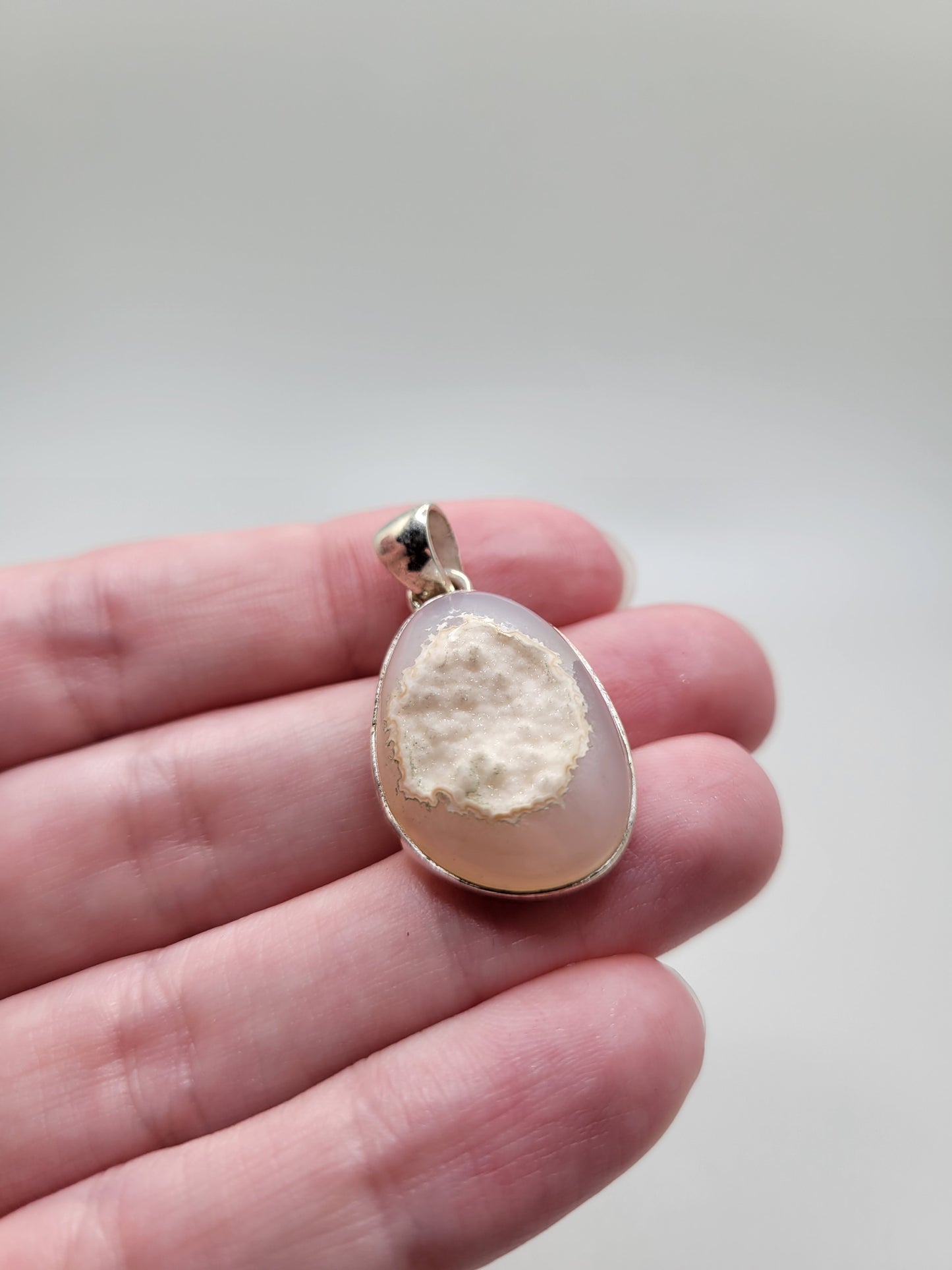 White Agate Drusy Pendant