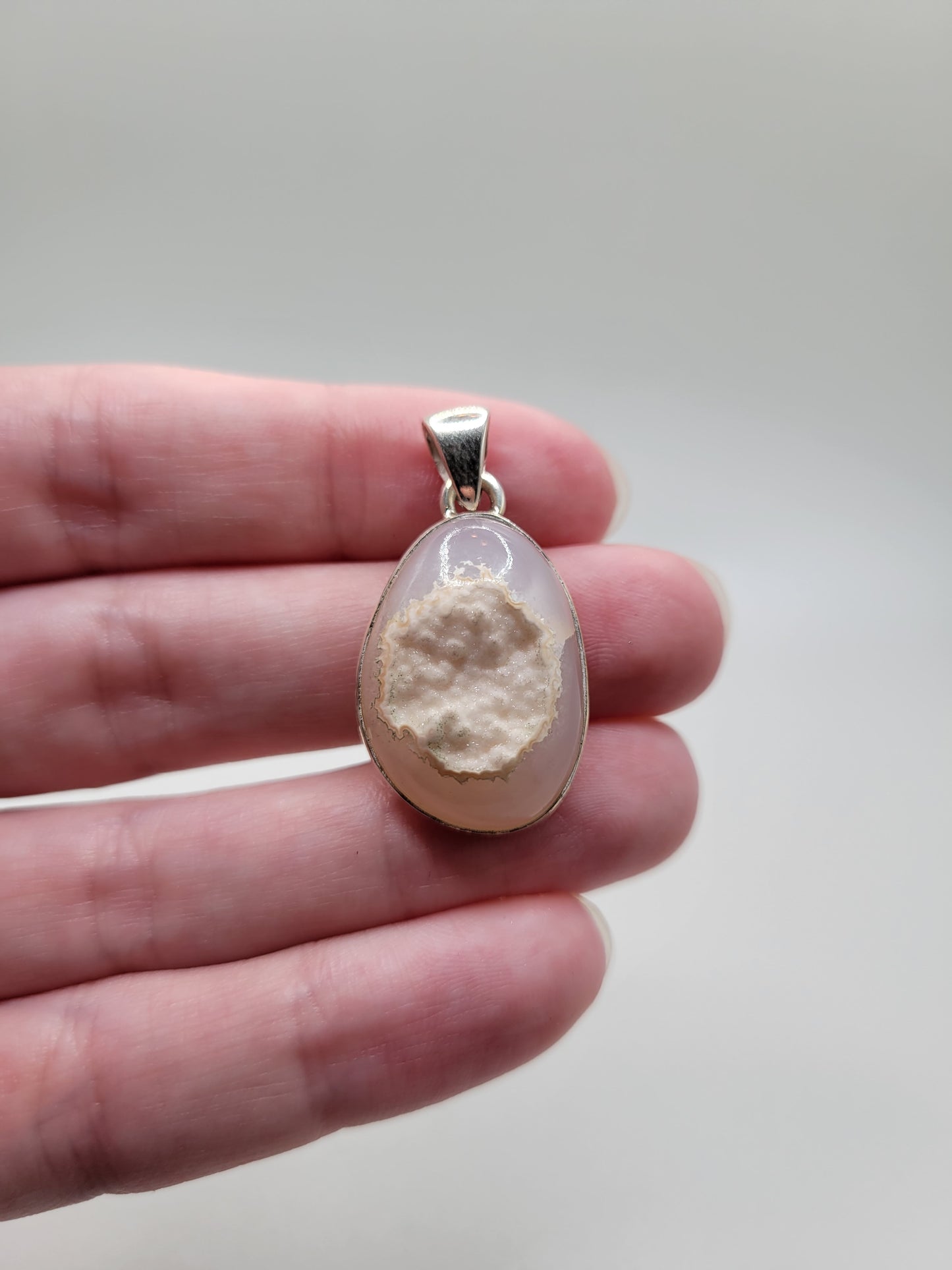 White Agate Drusy Pendant