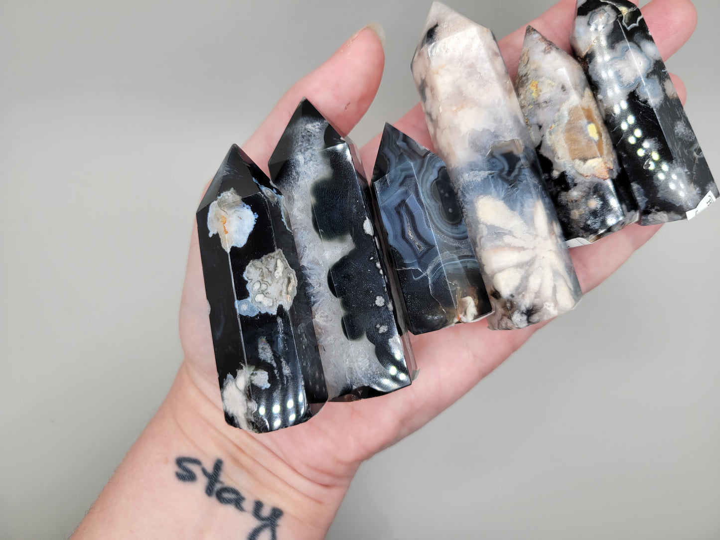 Black Flower Agate Towers