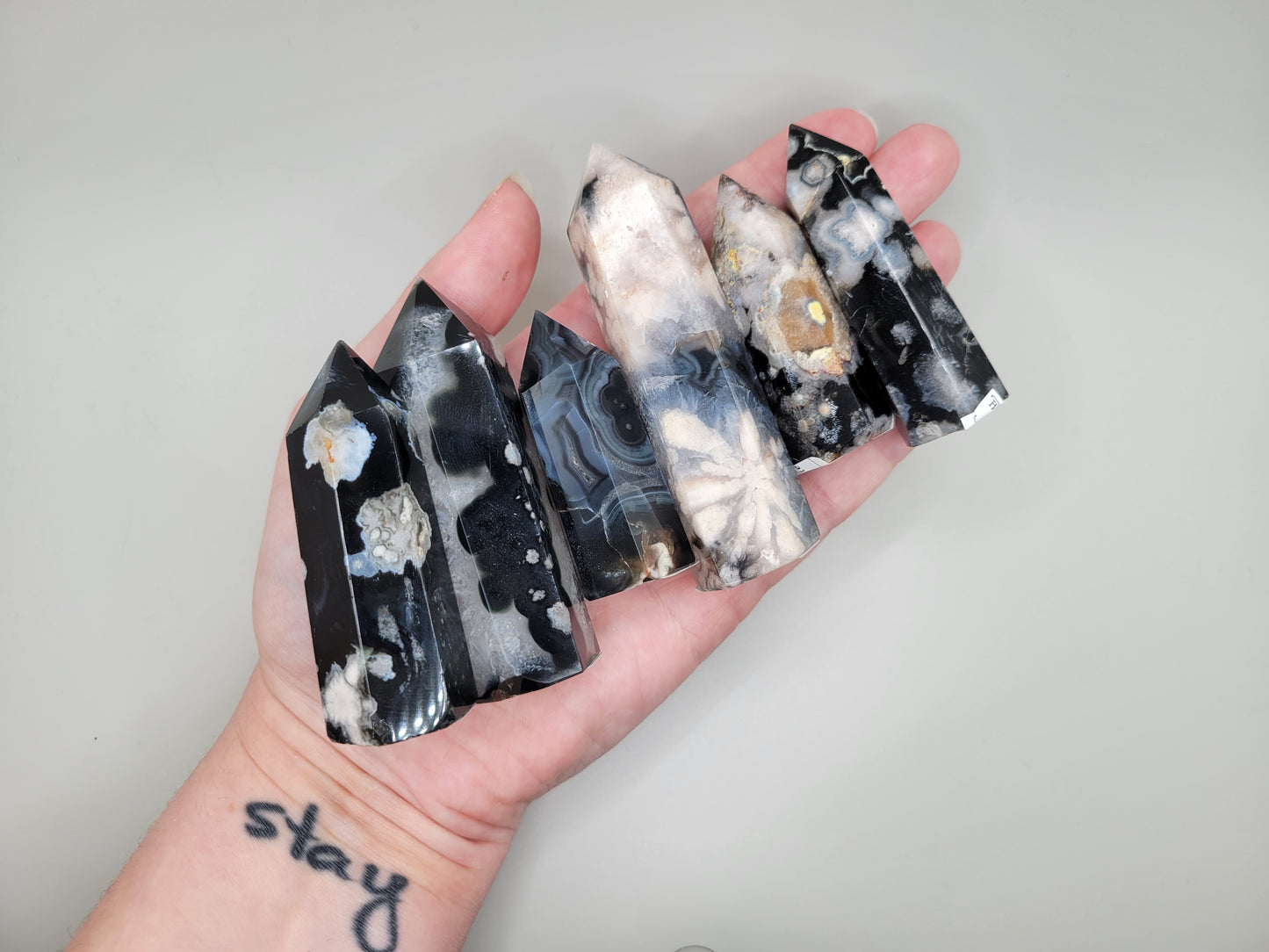 Black Flower Agate Towers