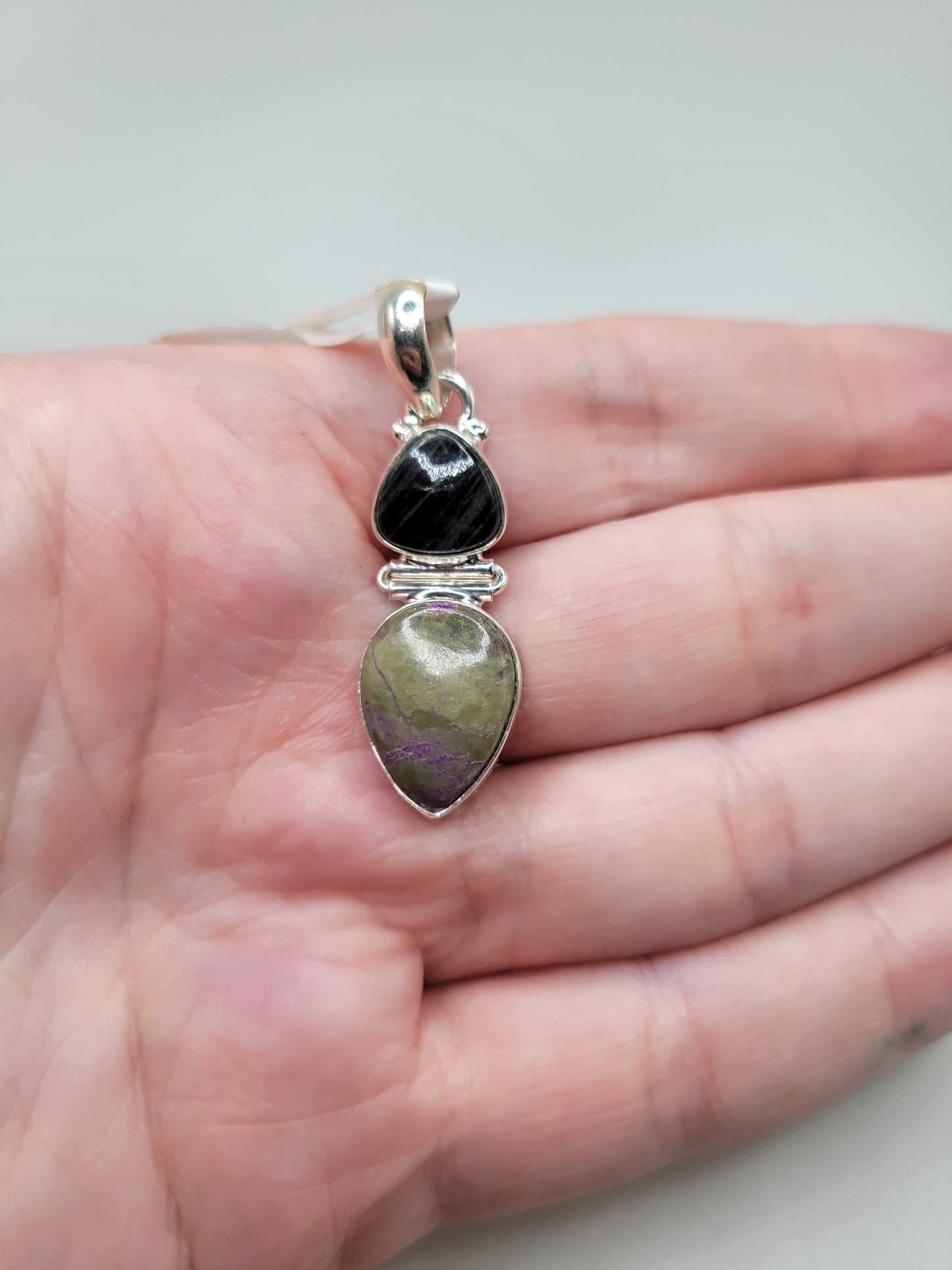 Purpurite & Silver Leaf Jasper Pendant