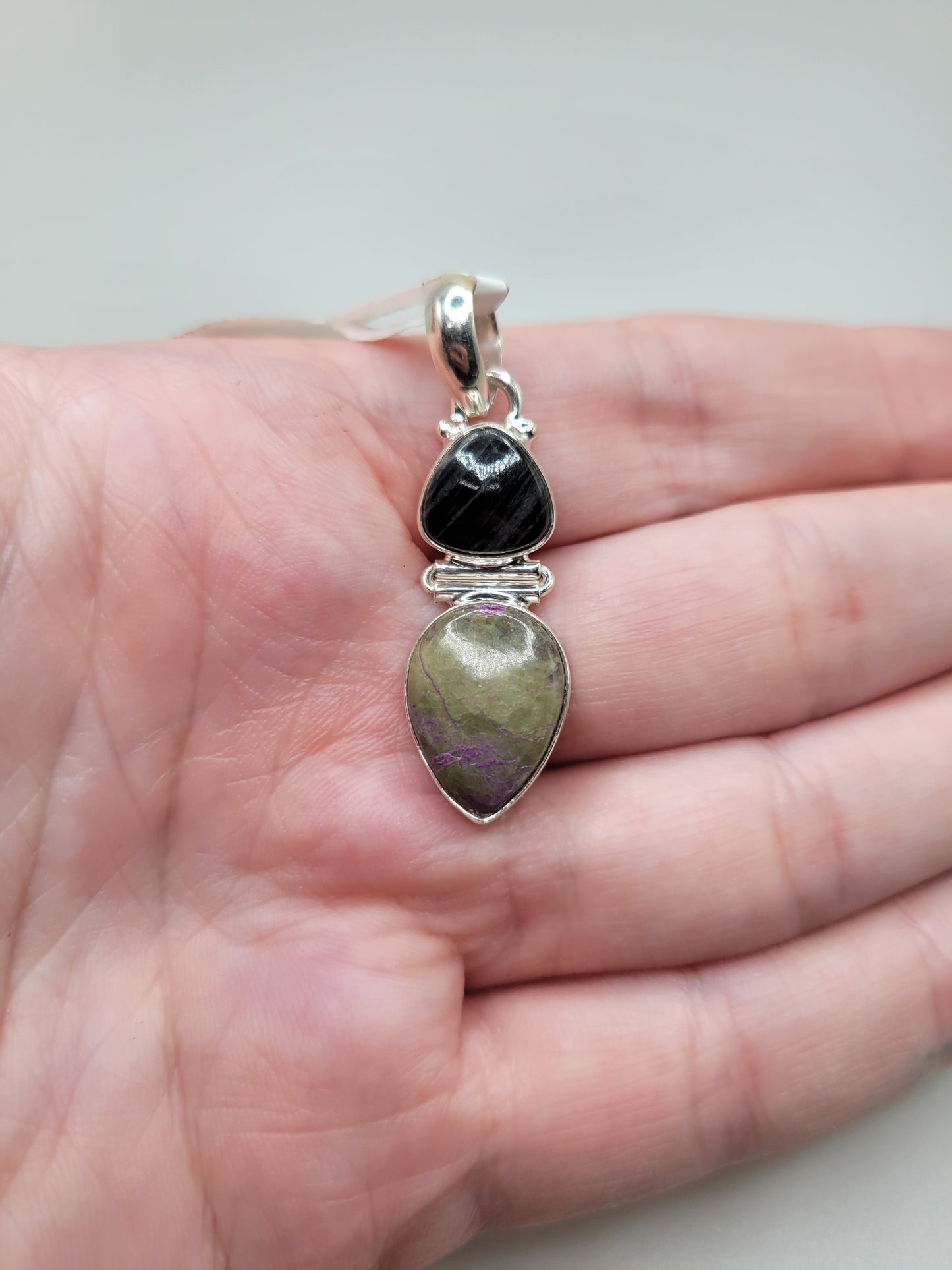 Purpurite & Silver Leaf Jasper Pendant