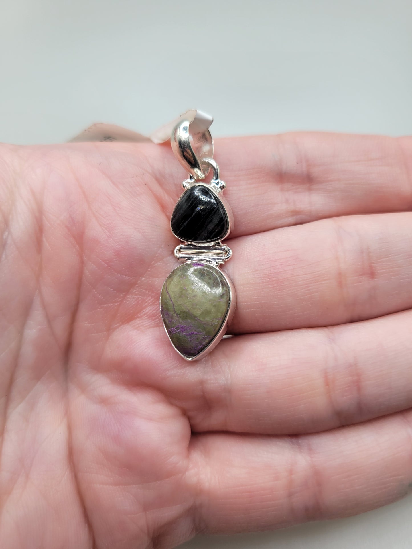 Purpurite & Silver Leaf Jasper Pendant
