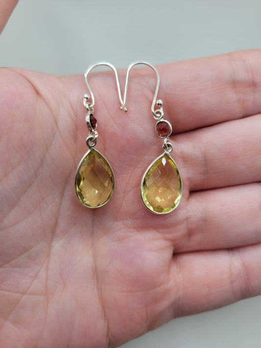 Lemon Quartz & Garnet Earrings