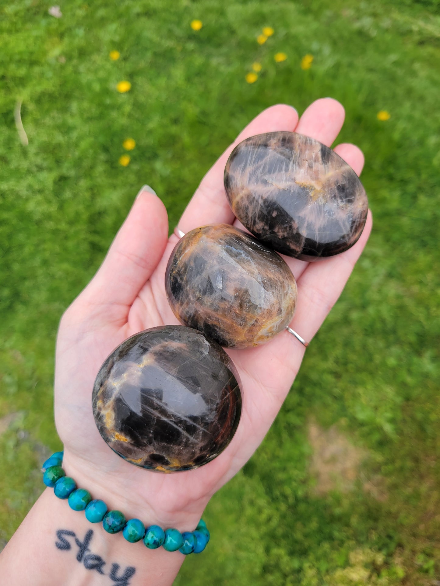 Black Moonstone Palm Stones