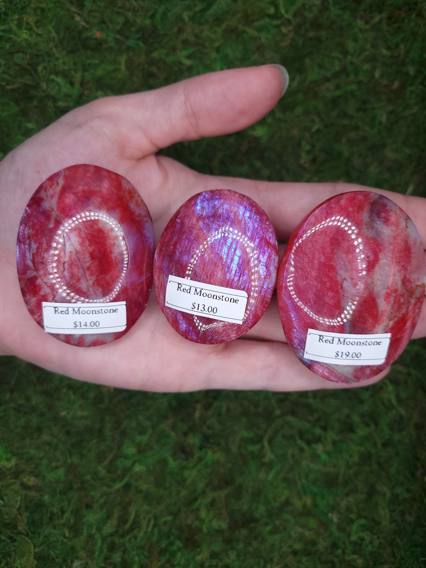 Red Moonstone Palm Stones