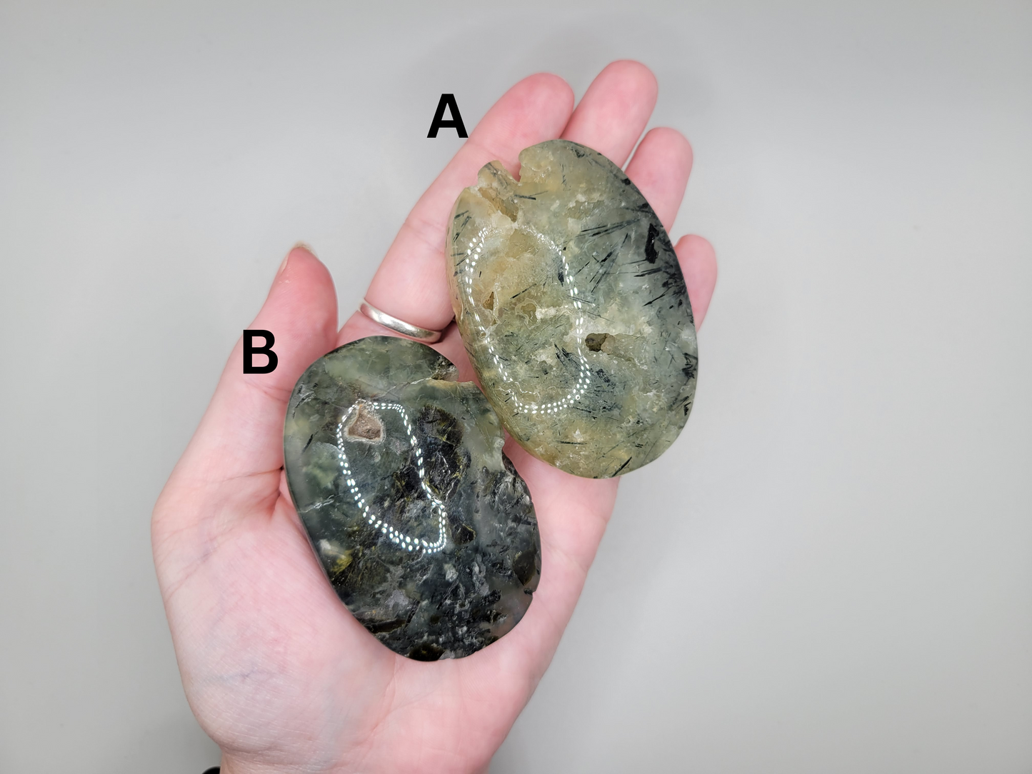 Prehnite with Epidote Palm Stones