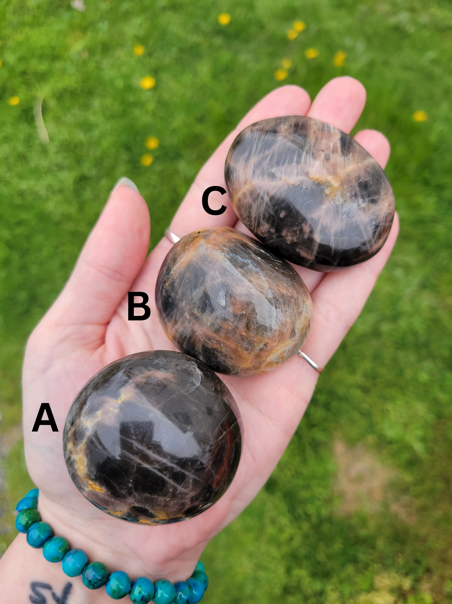 Black Moonstone Palm Stones