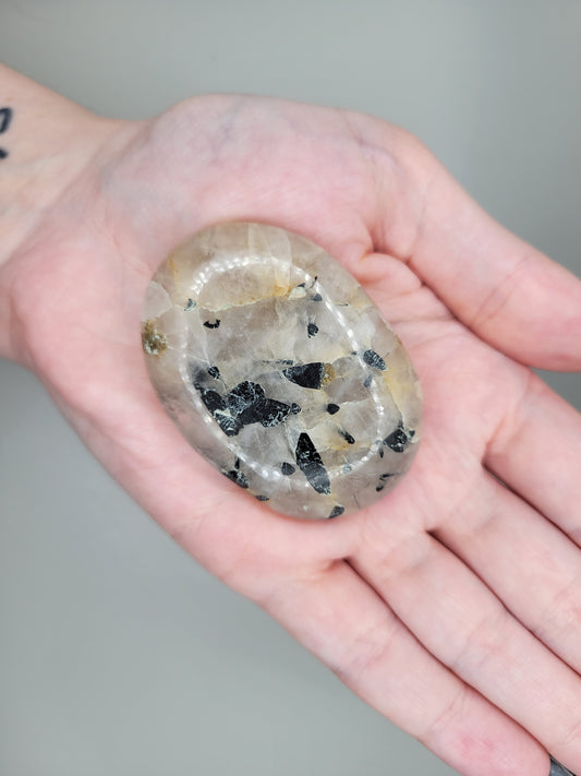 Tourmalinated Quartz Palm Stone
