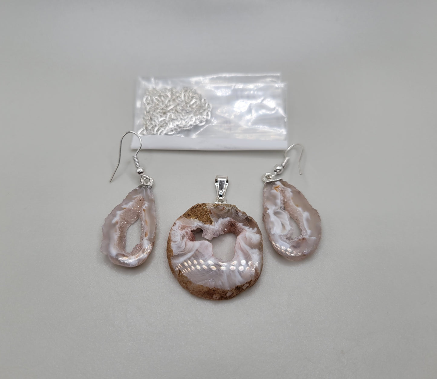 Agate Geode Slice Necklace & Earring Set