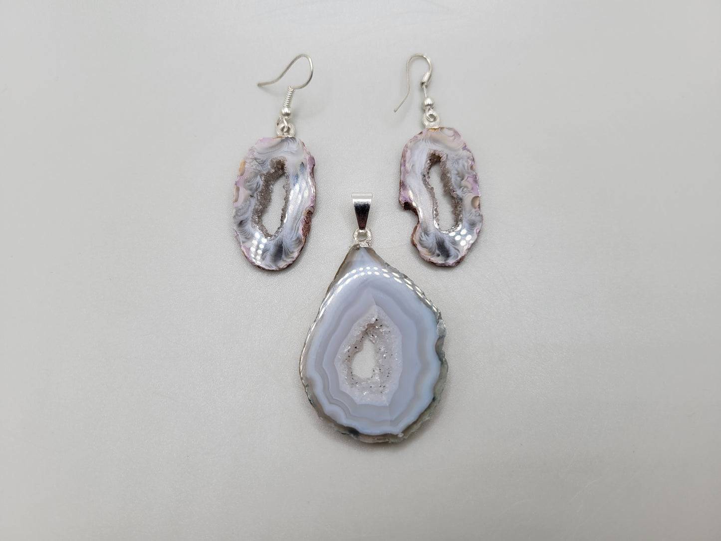Agate Geode Slice Necklace & Earring Set