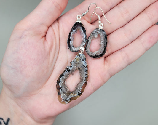Agate Geode Slice Necklace & Earring Set