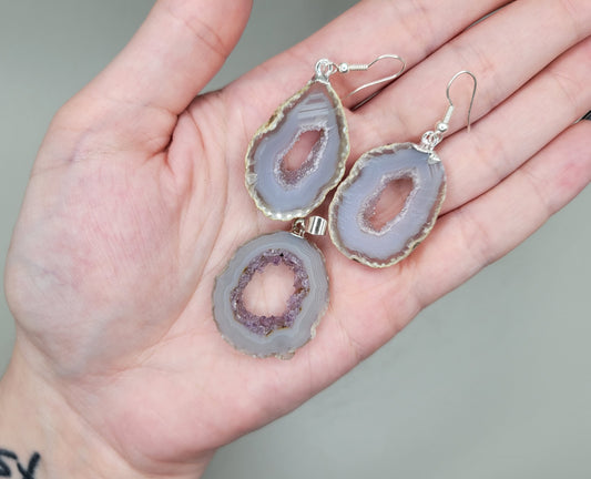 Agate Geode Slice Necklace & Earring Set